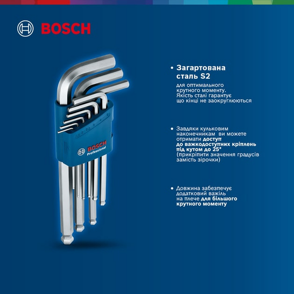 Набір ключів шестигранних Bosch, 9 шт. (1.600.A01.TH5)