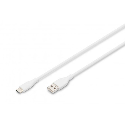 Кабель USB-A > USB-C заряджання/синхронізації, DIGITUS, 1м, USB 2.0, 60W, силіконовий, білий