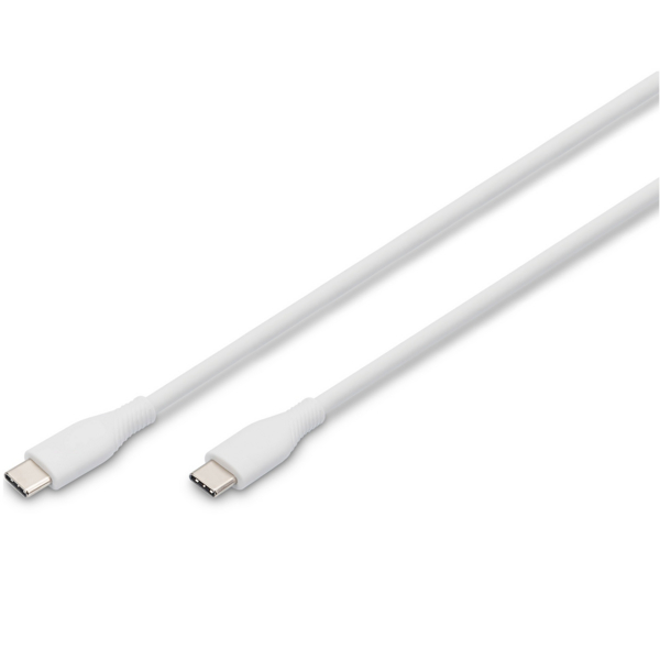 Кабель USB-C > USB-C DIGITUS, 2м, USB 2.0, 60W, силиконовый, белый (заряжание/синхронизация)