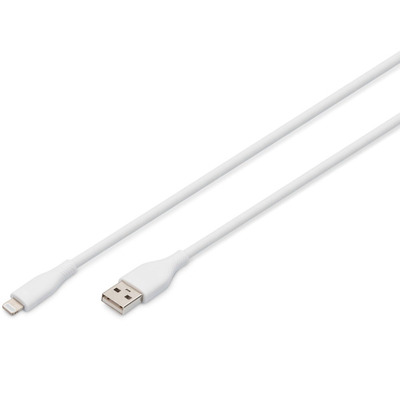 Кабель USB-A > Lightning DIGITUS для заряджання/синхронізації, 2м, USB 2.0, 12W, силіконовий, білий