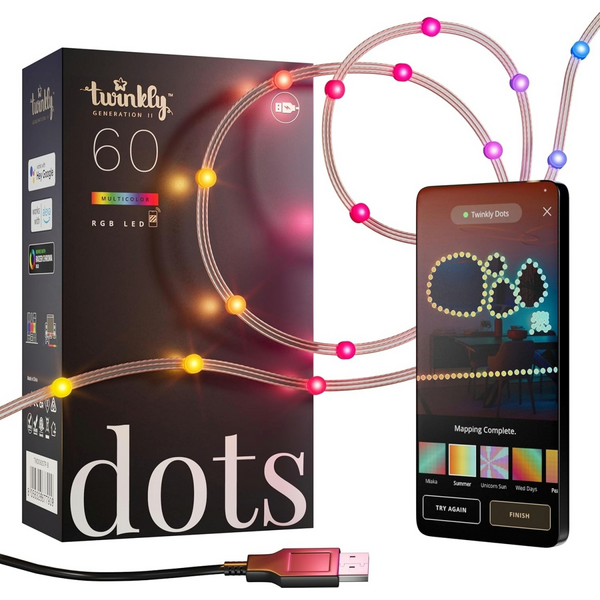 Smart LED Гірлянда Twinkly Dots Lights RGB 60 Gen II, IP20, кабель прозорий