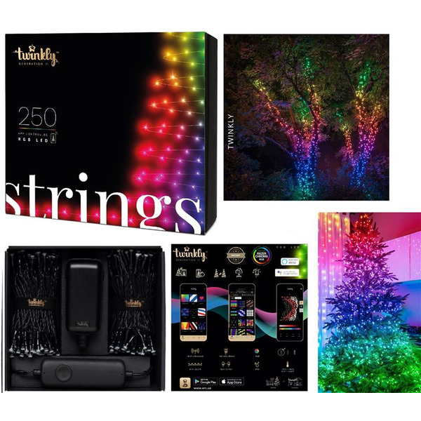 Гірлянда Smart LED Twinkly Strings RGB 250, Gen II, IP44, довжина 20м, кабель чорний