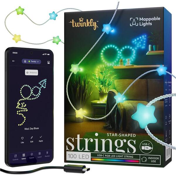 Smart LED Гірлянда Twinkly Strings USB 100 Star-shaped RGB LEDs, Clear Wire, USB-C (TWKS100RGB-T)