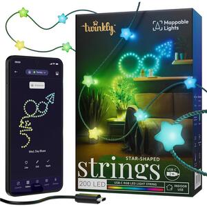 Smart LED Гірлянда Twinkly Strings USB 200 Star-shaped RGB LEDs, Green Wire, USB-C (TWKS200RGB-G)