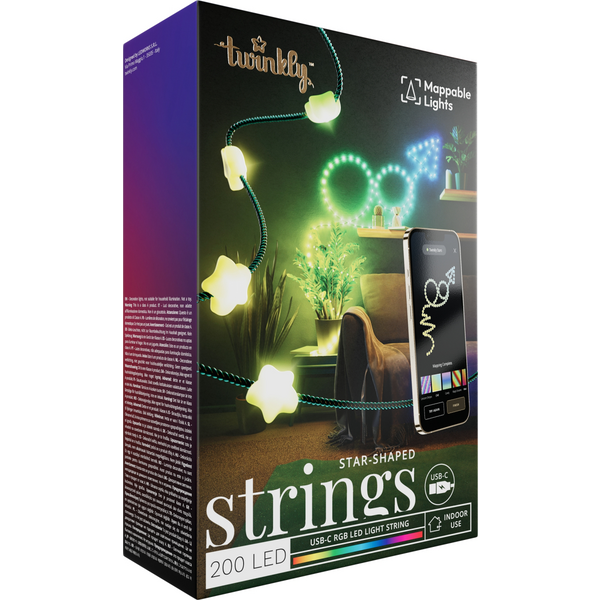 Smart LED Гірлянда Twinkly Strings USB 200 Star-shaped RGB LEDs, Green Wire, USB-C (TWKS200RGB-G)