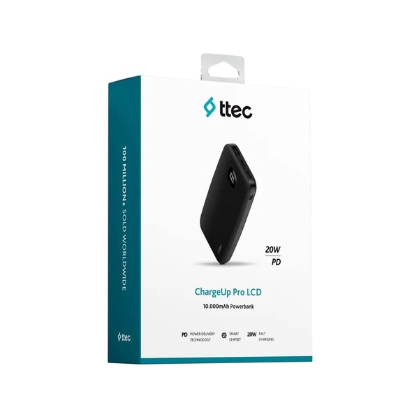 Внешний аккумулятор (Power Bank) Ttec 10000mAh ChargeUp Pro LCD PD 20W Black (2BB209S)