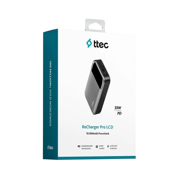 Зовнішній акумулятор (Power Bank) Ttec 10000mAh ReCharger Pro LCD PD 30W Space Gray (2BB214UG)