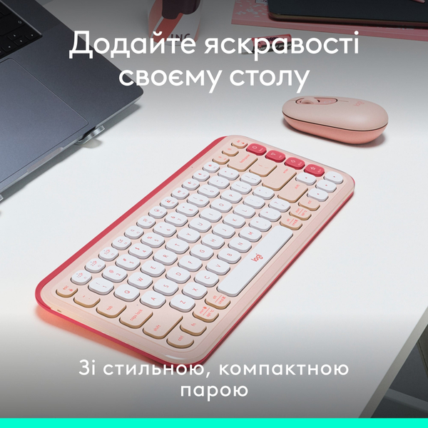 Комплект (клавиатура, мышь) беспроводной Logitech Pop Icon Combo Rose (920-013142)