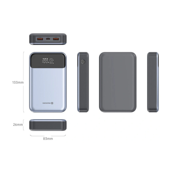 Зовнішній акумулятор (Power Bank) Swissten 20000mAh 100W Black/Silver (8595217483781)