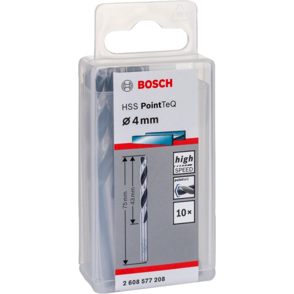 Свердло для металу Bosch HSS-PointTeQ, 4х43х75мм, 10шт (2.608.577.208)