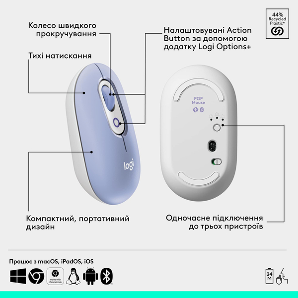 Комплект (клавиатура, мышь) беспроводной Logitech Pop Icon Combo Lilac (920-013078)
