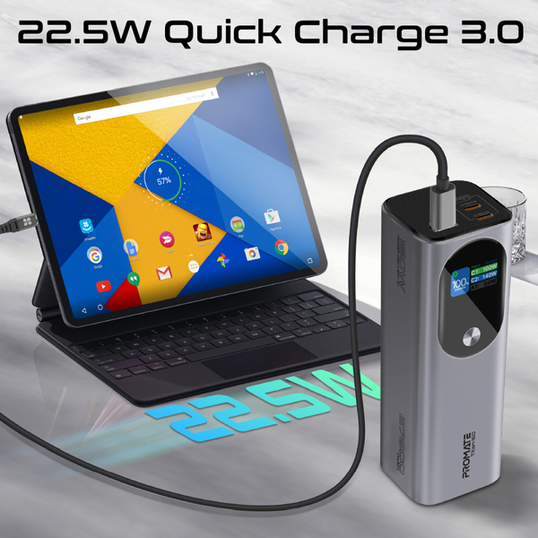 Внешний аккумулятор (Power Bank) Promate Titan-160 140W 27600mAh серый