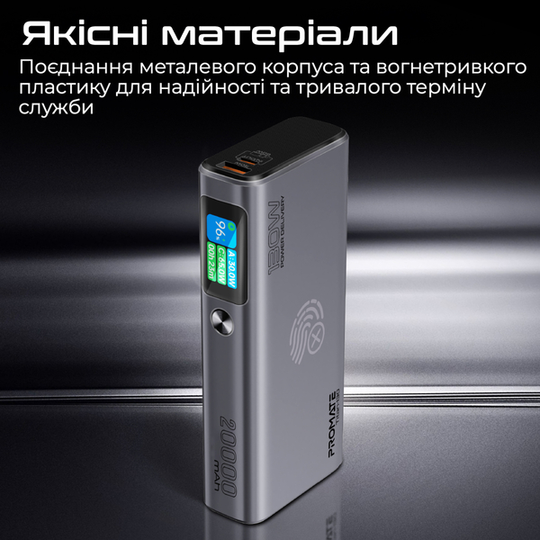 Внешний аккумулятор (Power Bank) Promate Titan-130 130W 20000mAh Gray