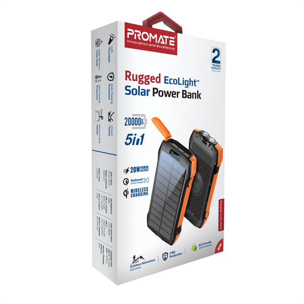Внешний аккумулятор (Power Bank) Promate SolarTank-20PDQI 20W 20000mAh Черный