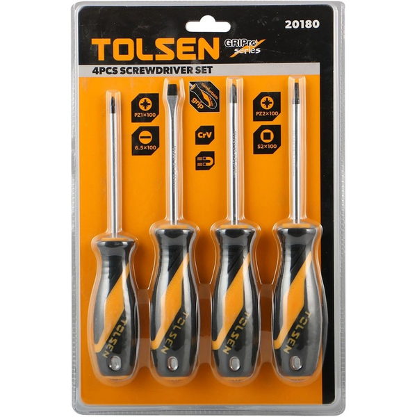 Набір викруток Tolsen Ерго 4шт, SL,PZ1, PZ2, S2, 100мм (20180)