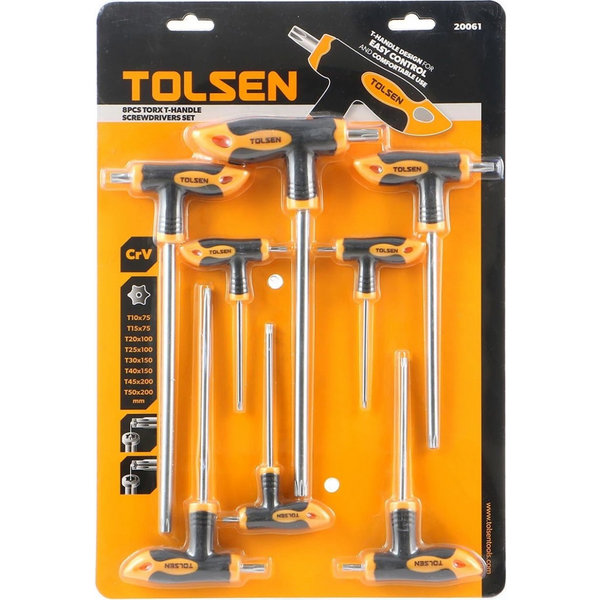 Набір викруток Tolsen 8шт, Т-подібні, Тorx 10-50, сталь CrV (20061)