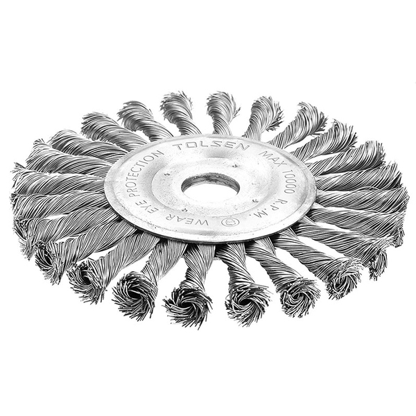 Щетка дисковая Tolsen Профи, переплетенный проволокой 0.3мм, 180мм, посадочный размер 22.2мм