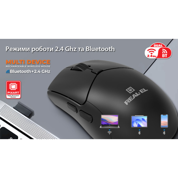 Мышь беспроводная REAL-EL RM-460W Black