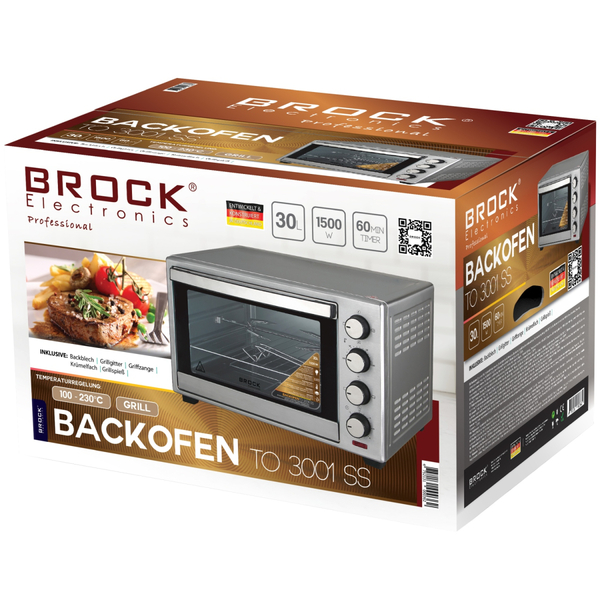 Електрична піч BROCK TO 3001 SS 1600Вт/ 30л /механічне керування/ гриль/срібна
