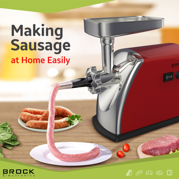 М'ясорубка BROCK  MG 1601 RD 1400Вт/2кг/хв/реверс/3 решітки/насадка для ковбас/кеббе/3 терки/червона