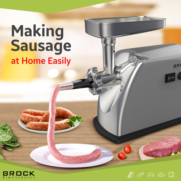 М'ясорубка BROCK  MG 1601 SS 1400Вт/2кг/хв/реверс/3 решітки/насадка для ковбас/кеббе/3 терки/срібна