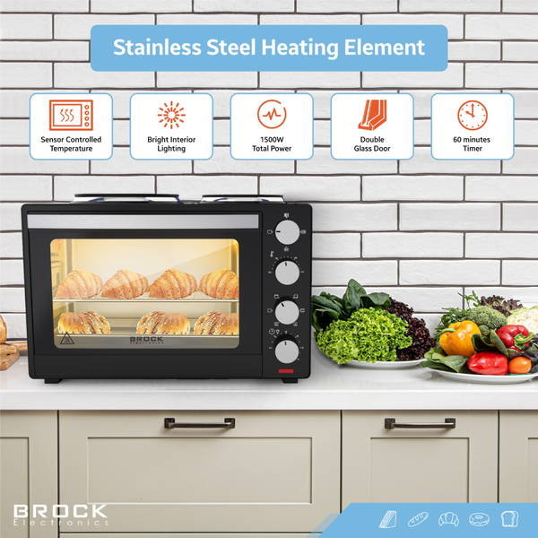 Електрична піч BROCK TO 3002 B 1600Вт/ 30л /електроплита/ механічне керування/чорна