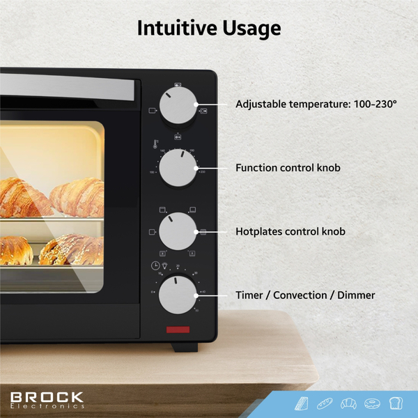 Електрична піч BROCK TO 3002 B 1600Вт/ 30л /електроплита/ механічне керування/чорна