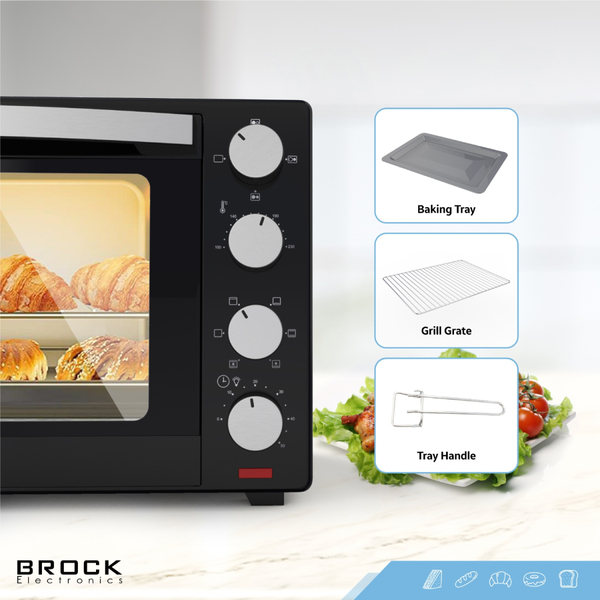 Електрична піч BROCK TO 3002 B 1600Вт/ 30л /електроплита/ механічне керування/чорна