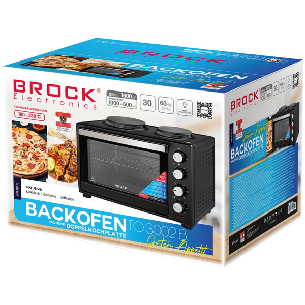 Електрична піч BROCK TO 3002 B 1600Вт/ 30л /електроплита/ механічне керування/чорна