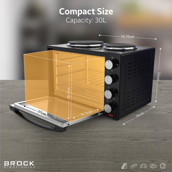Електрична піч BROCK TO 3002 B 1600Вт/ 30л /електроплита/ механічне керування/чорна