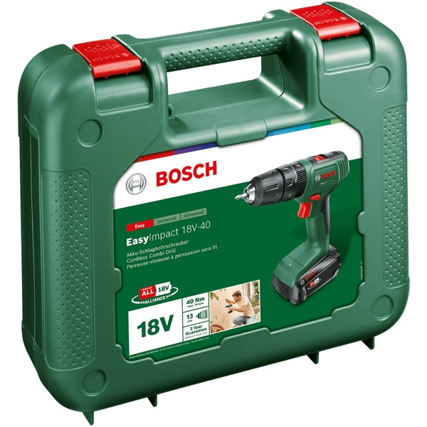 Шуруповерт-дриль ударний акумуляторний Bosch EasyImpact 18V-40 18В 2х2А год + набір приладдя (0.603.9D8.109)