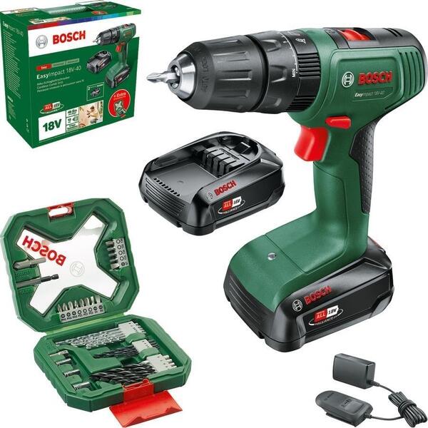 Шуруповерт-дриль ударний акумуляторний Bosch EasyImpact 18V-40 18В 2х2А год + набір приладдя (0.603.9D8.109)