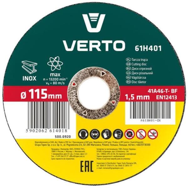 Диск відрізний Verto по металу 115х1.5х22.2 мм (61H401)