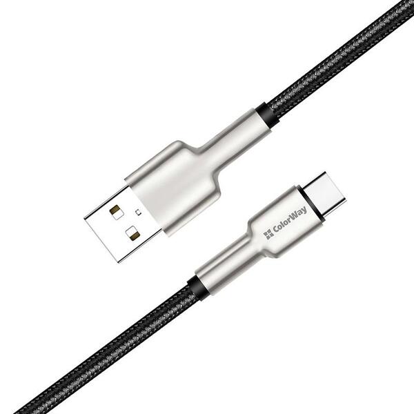 Кабель ColorWay USB - USB Type-C (M/M), metal head, 2.4 А, 1 м, Black (CW-CBUC046-BK)