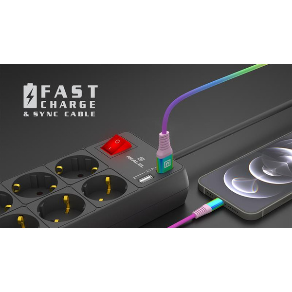 Кабель REAL-EL USB - Lightning (M/M), 1 м, Rainbow (EL123500051)