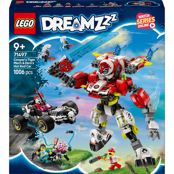 Блоковый конструктор LEGO DREAMZzz Робот-тигр Купера и Хот-род авто Зеро (71497)