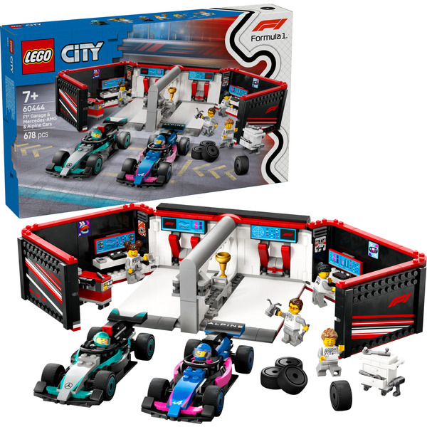 Блоковый конструктор LEGO City Гараж F1 и автомобили Mercedes-AMG и Alpine 678 деталей (60444)