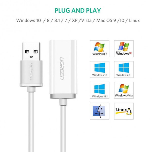 Звукова карта USB AUX jack, TRRS (Mic &amp; Ear), ALC4042 Ugreen Біла US206