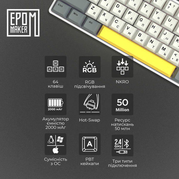 Клавіатура Epomaker EP64 EP64-W-M