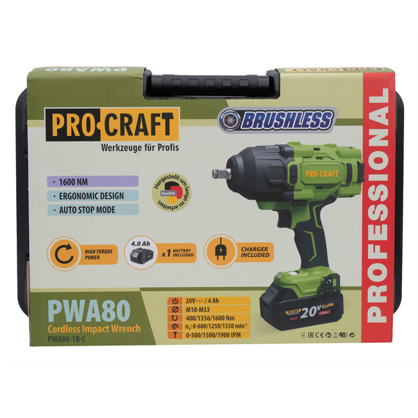 Акумуляторний гайковерт Procraft PWA80 Кейс (з 1 АКБ та ЗП)