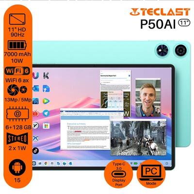Планшет Teclast P50AI 11" 6ГБ, 128ГБ, 7000мА•ч, Android, голубой