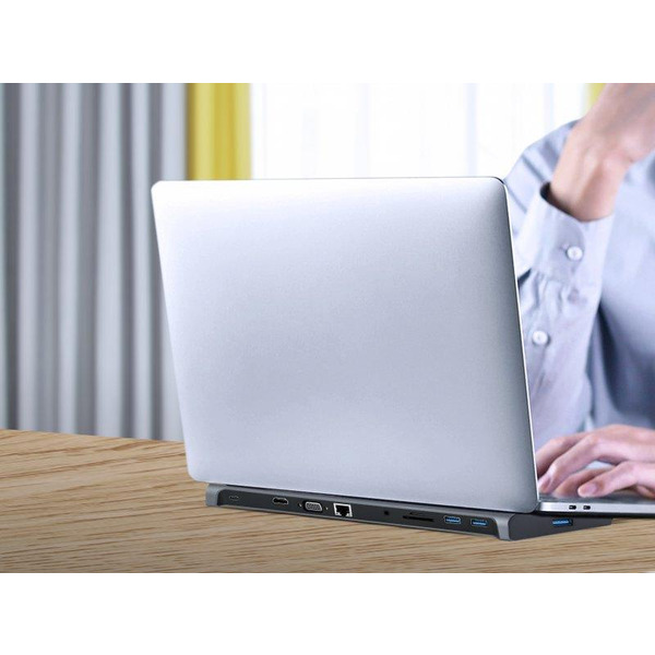 Док-станция Cablexpert USB-C 10-в-1 (A-CM-COMBO10-01) USB-хаб + HDMI/VGA/PD/картридер/LAN/3.5-мм аудио
