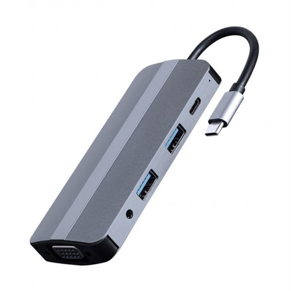 Док-станция Cablexpert USB-C 8-в-1 (A-CM-COMBO8-02) USB 3.0/HDMI//VGA/PD/картридер/стерео-аудио