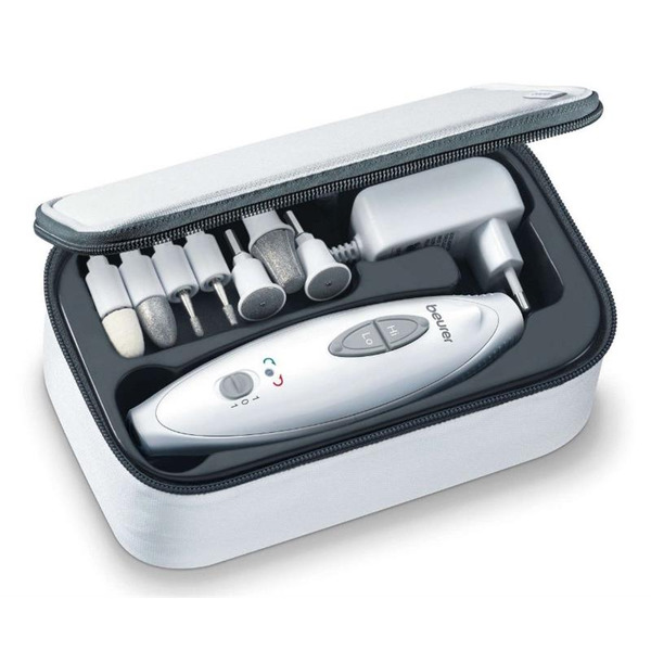 Манікюрний набір Beurer з підсвічуванням і 7 насадками, біло-сірий