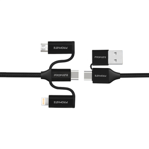 Кабель Promate USB + USB Type-C -  Lightning + micro USB + USB Type-C (M/M), 3 A, 60 W, 1.2 м, PentaPower Black