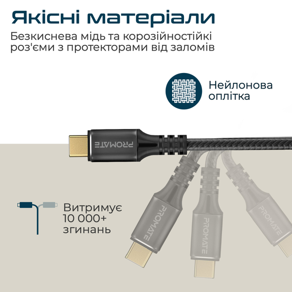 Кабель Promate USB Type-C - USB Type-C (M/M), 5 A, 240 W, 2 м, PowerBolt240 Black