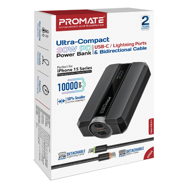 Зовнішній акумулятор (Power Bank) Promate Neo-10Uni 10000mAh 30W Black
