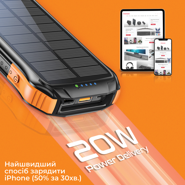Внешний аккумулятор (Power Bank) Promate SolarTank-10PDQi 10000mAh 20W Черный