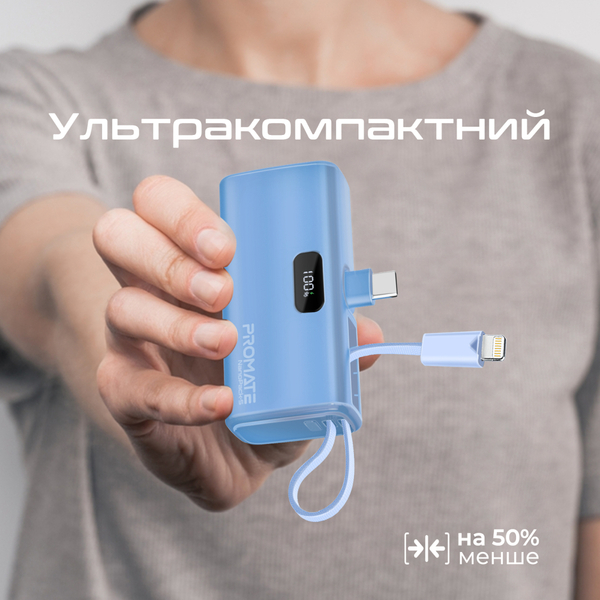 Зовнішній акумулятор (Power Bank) Promate Nanopack-5 5000mAh 20W Blue
