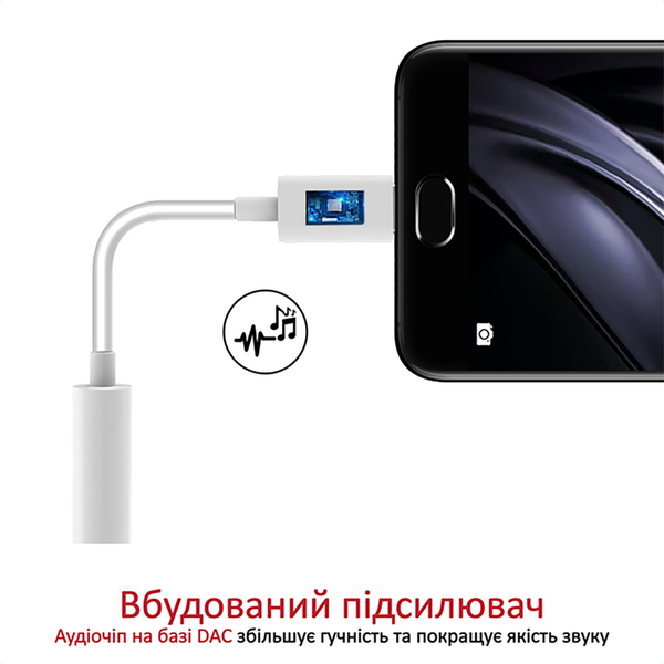 Адаптер Promate USB Type-C - 3.5 мм (M/F), 0.2 м, AuxLink-C White